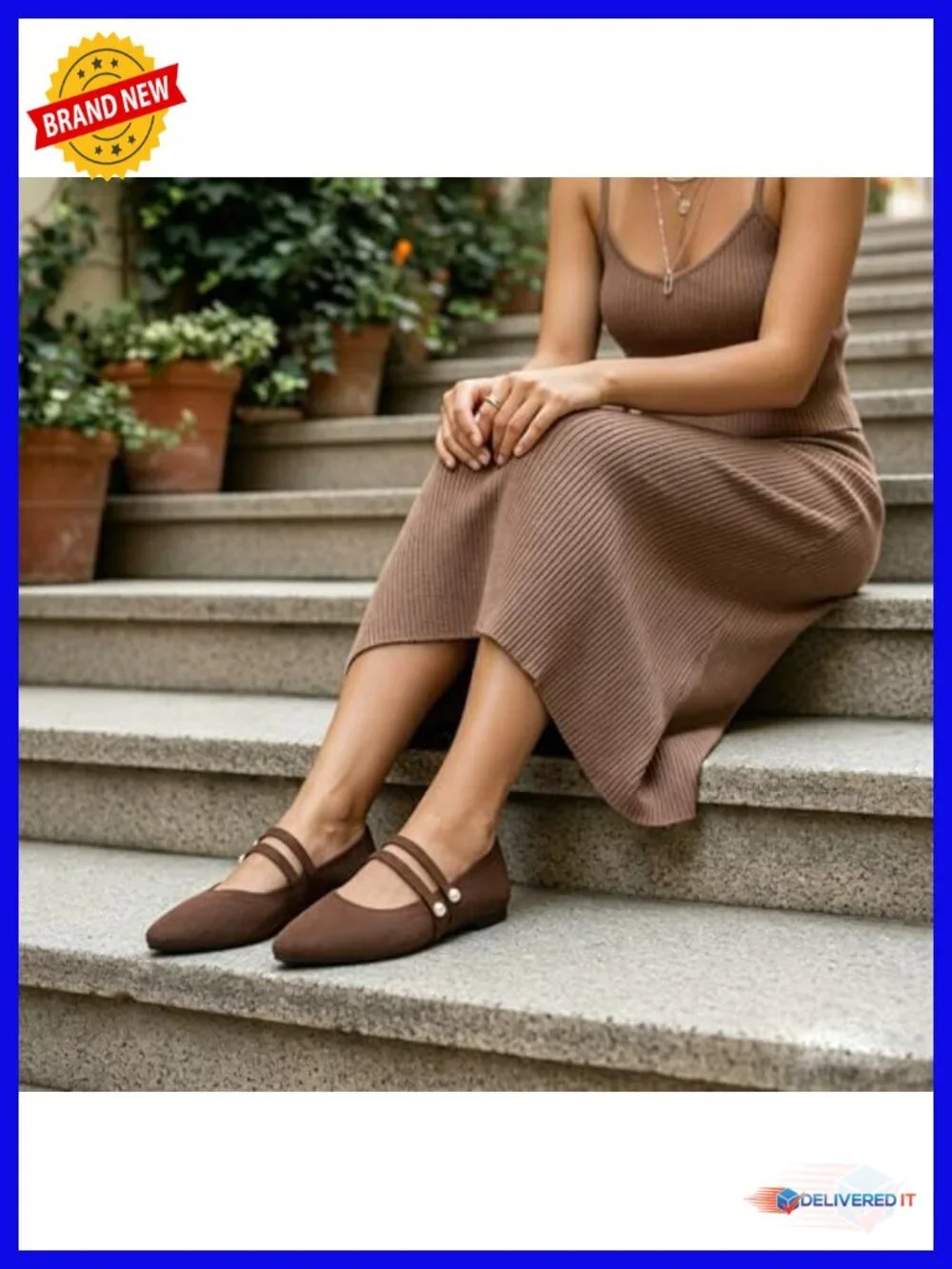 Knit Pointed Toe Mary Jane Flats with Double Strap - Breathable Comfort Memory - Picture 2 of 6